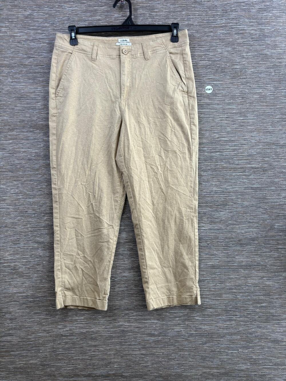 L. L. Bean Favorite Fit Cropped Pants Womens 12R Beige High-Rise Straight Leg